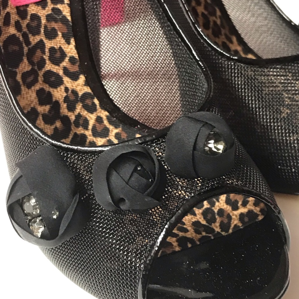 Betsey Johnson fishnet rose crystal heels pumps sexy goth punk prom vintage 10